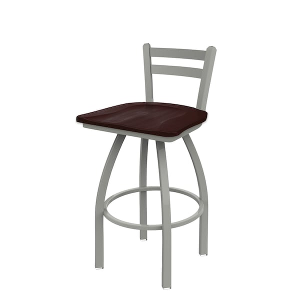 25" Low Back Swivel Counter Stool, Nickel Finish, Dark Cherry Maple Seat
